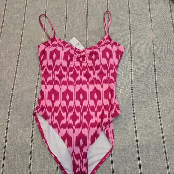 LOFT Beach Women's $99 Cinched Front One Piece Swimsuit Pink  size Medium - Picture 8 of 10